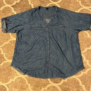 Torrid Blue Button Down Shirt with Polka Dots
